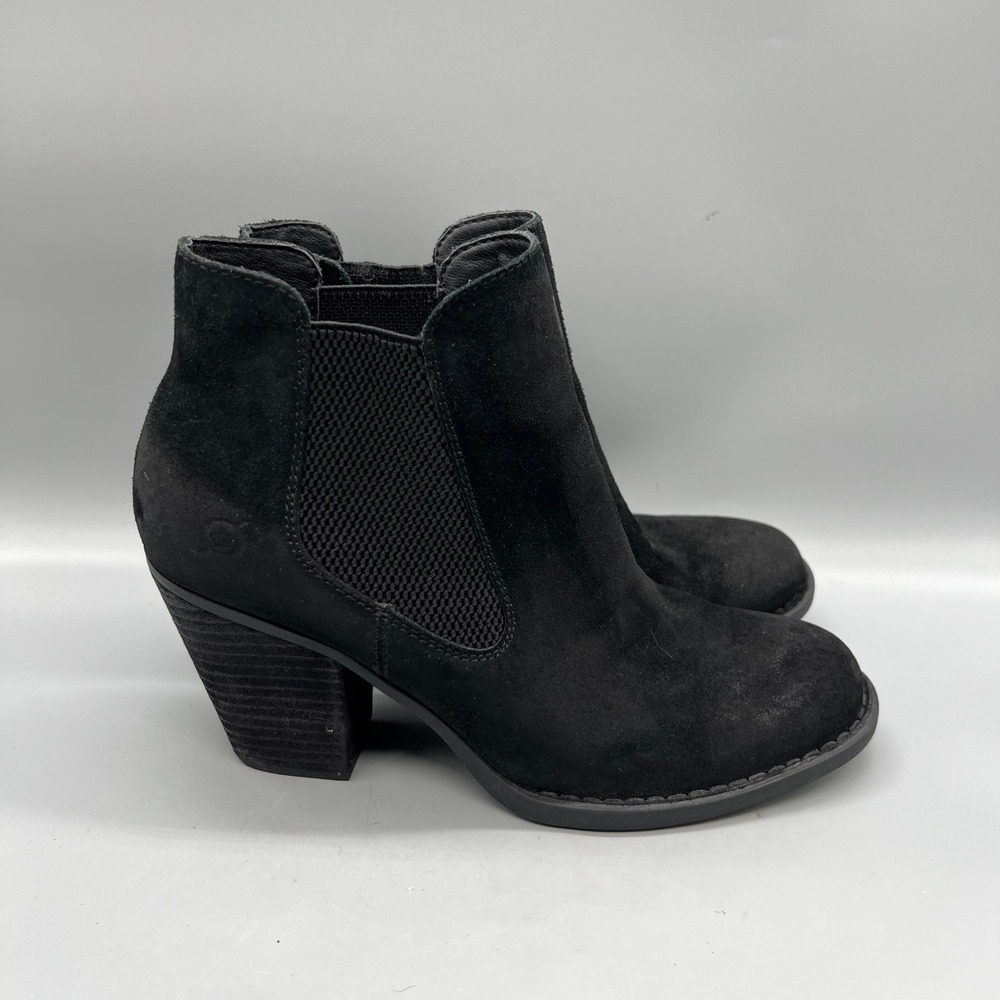 Born Boots Womens 9.5 Black Suede Chelsea Ankle Block Heel Booties Comfort Shoes